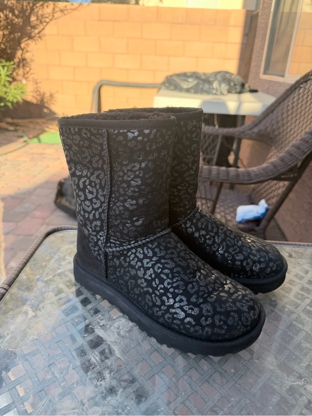 UGG kids Black Leopard Print Boots Size 5 – Never Worn $55